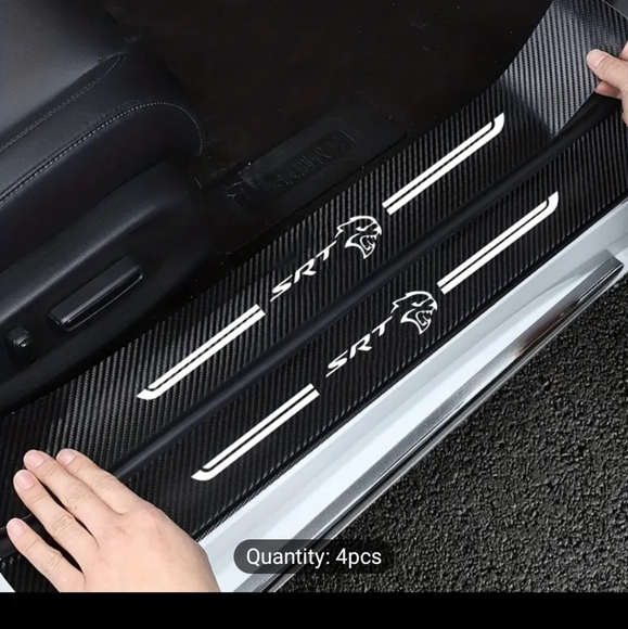SRT Hellcat 4 piece carbon fiber door sill protector decal set - Picture 1 of 4
